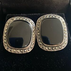 Vintage Onyx and marcasite earrings set in sterling silver.Matching ring.